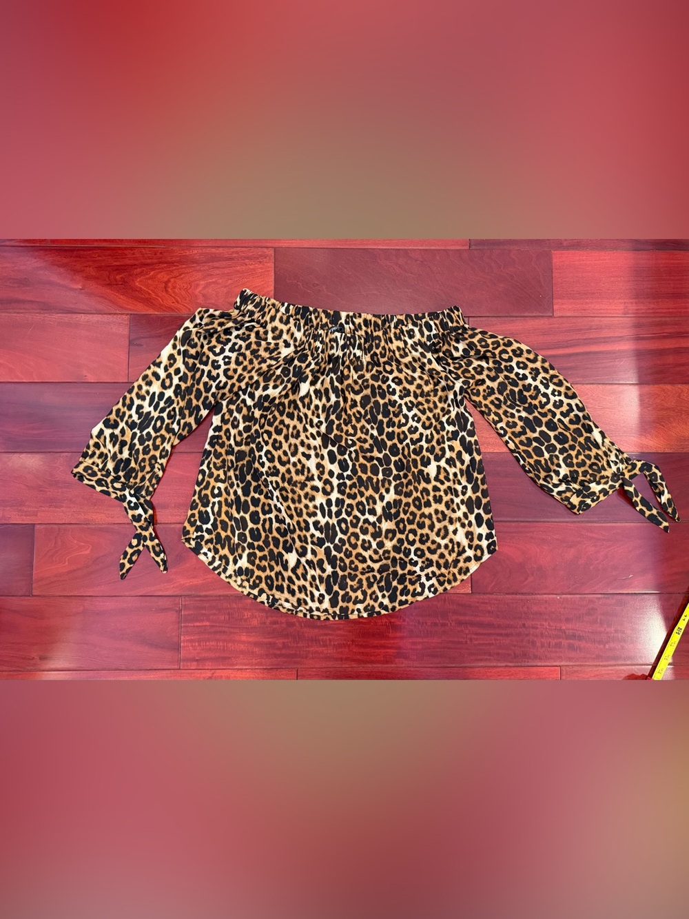Express Leopard Print Off Shoulder Blouse Size S Bow Tie Sleeve Top